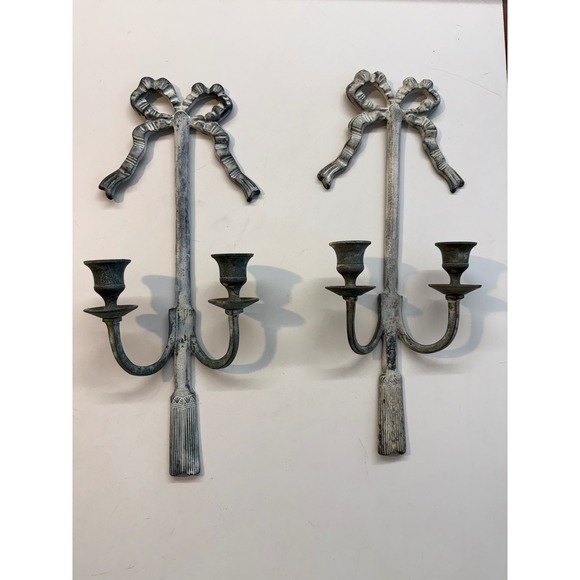 Unbranded Other - Unbranded Wall Sconce Pair White Excellent Bow Ribbon Tassel Metal patina